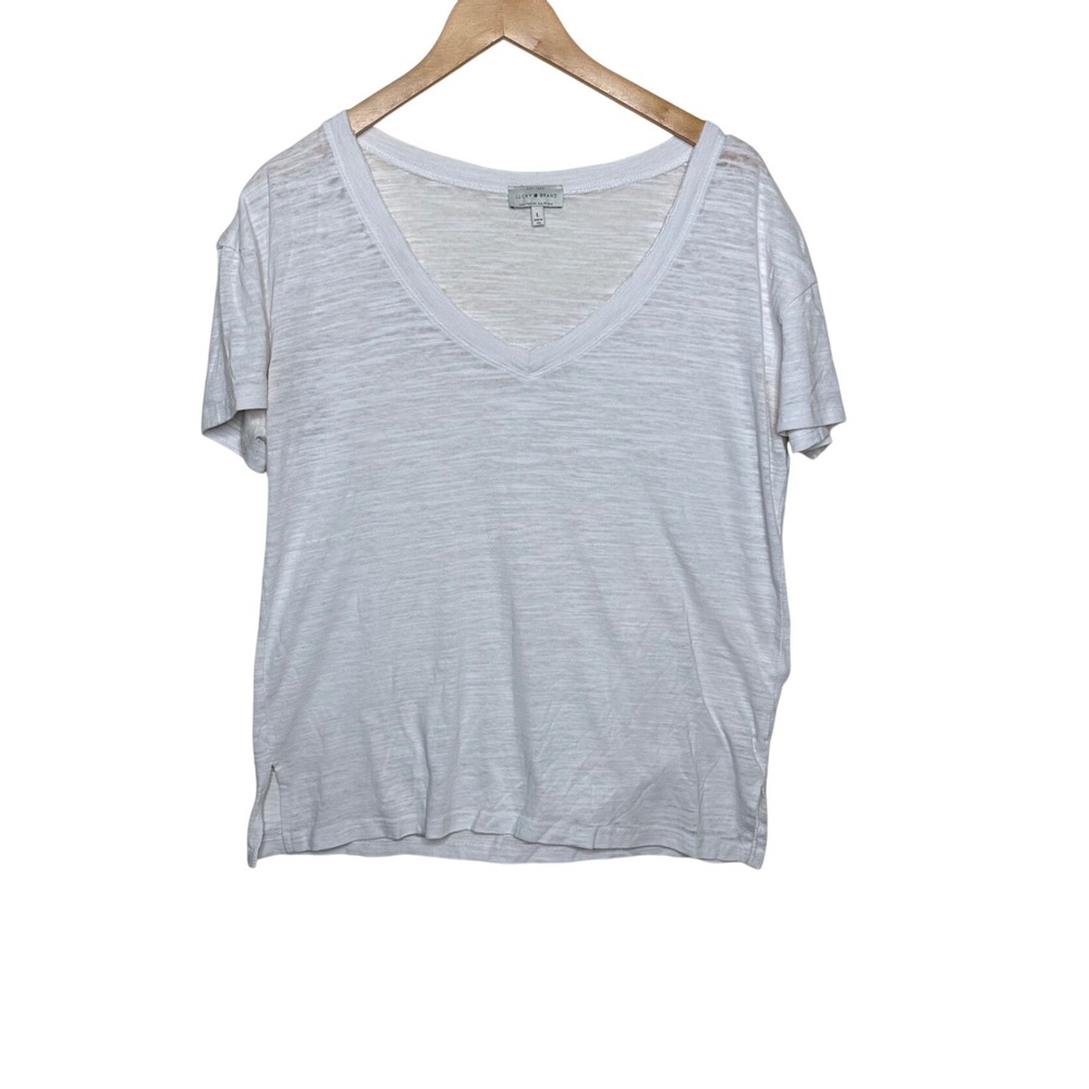Lucky Brand Women's V-neck Short Sleeve Shirt size Large White